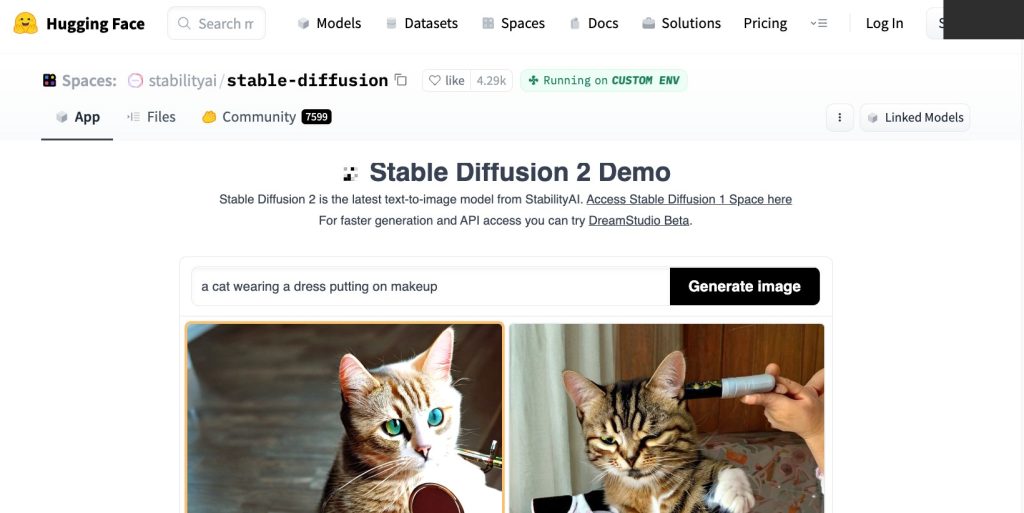 Hugging Face's stable diffusion web app